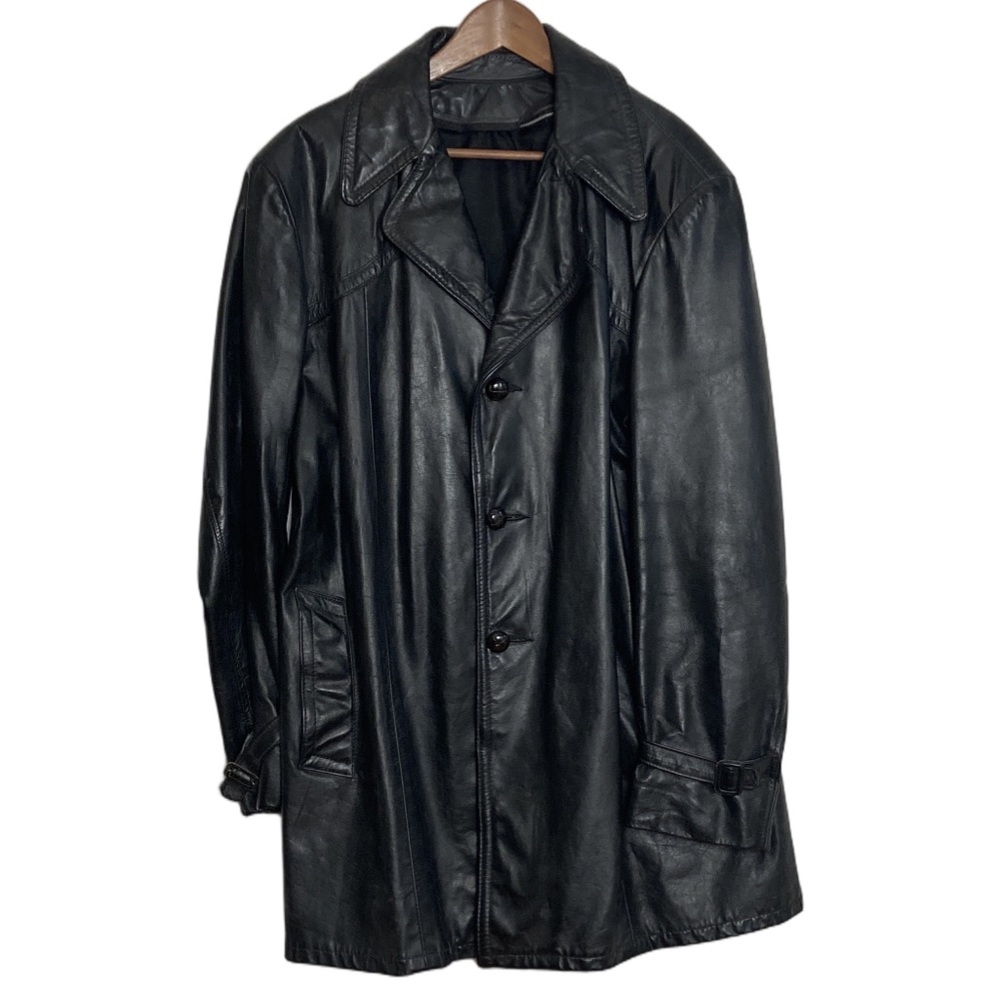 Vintage Coat Mens 46T Black Leather Jacket Retro 70s 80s BAMF